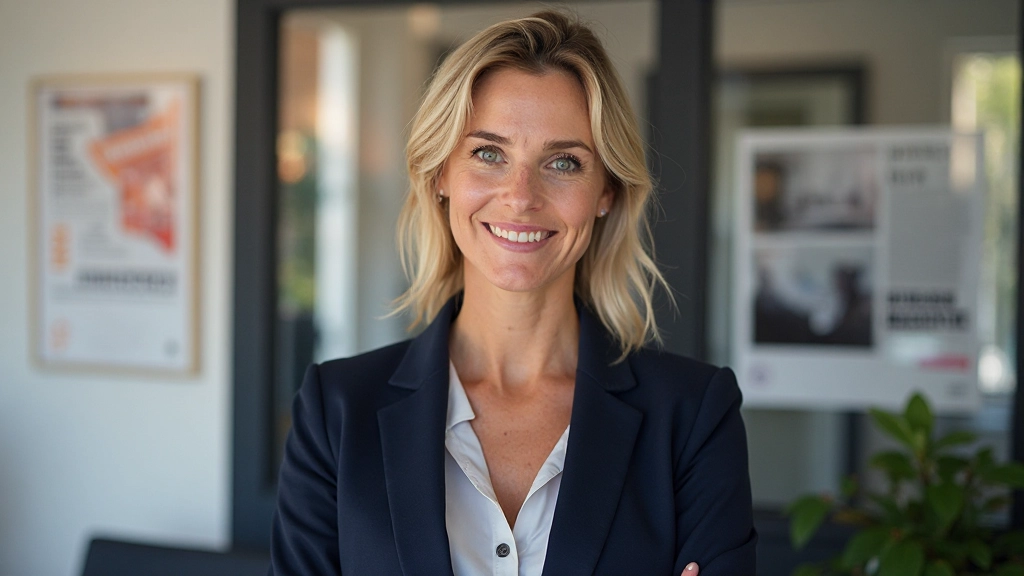 Professionele vrouw tijdens Nederlands spraakles in moderne kantooromgeving