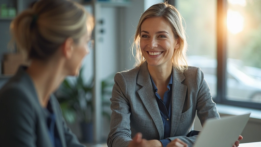 Professionele vrouw tijdens Nederlandse taalcoachingsessie in moderne kantooromgeving